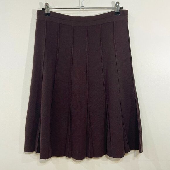 EUC Eileen Fisher 100% Wool Pleated Sweater Skirt Dark Purple Large - Picture 1 of 6